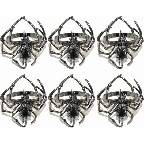 Juego de 6 servilleteros de Halloween, anillos para servilletas con forma de araña, anillos para servilletas con diamantes de imitación espeluznantes, soporte de aleación de metal (1/3)