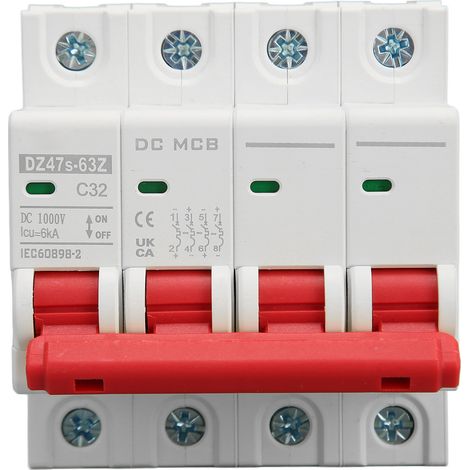 Disjoncteur miniature DC 4P 32A 1000V, système électromagnétique à déclenchement rapide, haute sécurité pour panneaux solaires PV, interrupteur automatique à air. (1/5)
