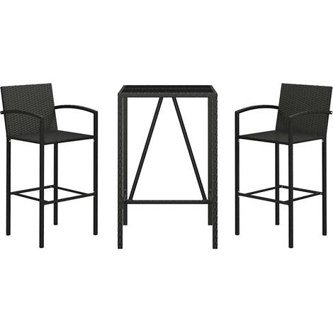 Mesa y taburetes altos jardín 3 piezas ratán sintético negro vidaXL (1/4)
