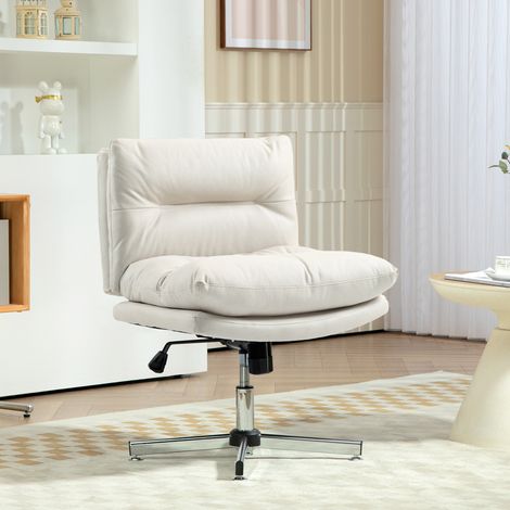 Silla de Oficina sin Brazos con Altura Ajustable Función de Basculante Base Cruzada y Asiento Amplio Gris Claro (1/5)