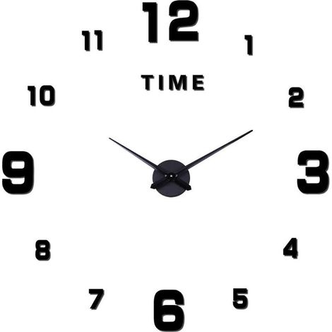Großer, geräuschloser, moderner 3D-Wanduhr-Aufkleber zum Selberbauen, für Zuhause oder Büro, als Geschenkidee (Schwarz) (1/5)
