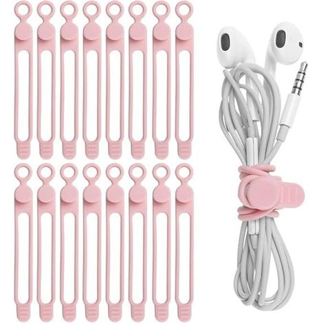 Packung mit 16 Silikon-Kabelbindern für Kopfhörer, Handy-Ladegerät, Computer, wiederverwendbare Kabelbinder für Zuhause und Büro (1/4)