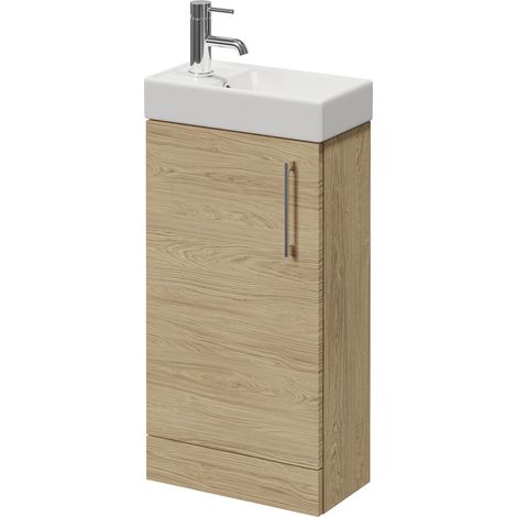Napoli Cube Light Oak 400mm Single Door Vanity Unit with Align Basin - 400mm - Chrome 160mm Handle