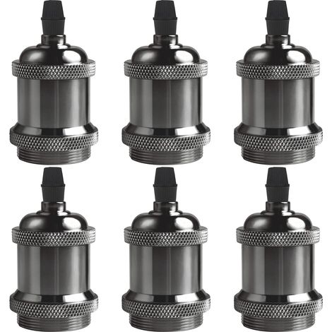 MINKUROW Vintage E27 Casquillo Sólido, Casquillo De Cerámica De Aluminio, Adaptador De Casquillo De Bombilla De Tornillo Edison, Lámpara De Pared, Mesa, Piso O Techo, Negro Perla, Paquete De 6 (1/5)
