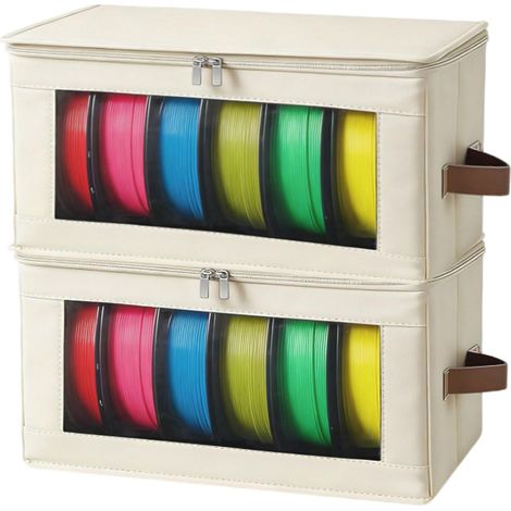 Boîte de rangement pour 6 rouleaux de filament, 2 sacs de rangement étanches à l'eau, conteneurs empilables pour accessoires d'impression 3D (beige) (1/5)