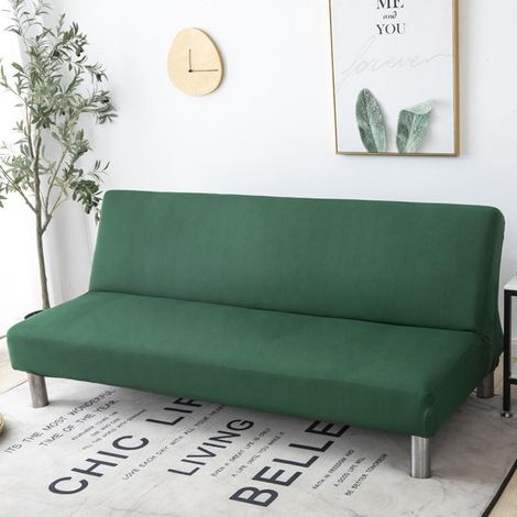 Armless Sofa Cover, Click Clack Sofa Protector, Plain Solid Color Sofa Cover, 3-Seater Click Clack Convertible Bed (M: 150-190cm, Dark Green) (1/5)