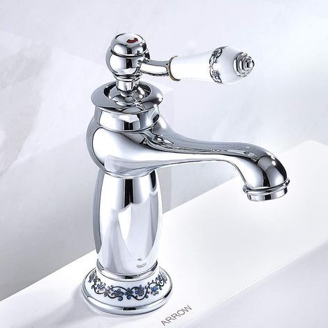 Vakuum-Waschtisch-Mischbatterie im viktorianischen Stil – Chrom – für Badezimmer, Gäste-WCs – klassischer Wasserhahn für Warm- und Kaltwasser (Chrom) (1/4)