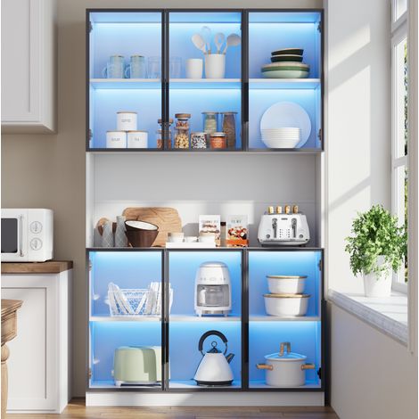 Vitrina alta con LED y 6 puertas de cristal blanca OKMYHOME (1/5)