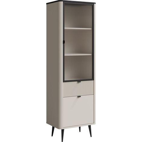 Étagère Lufela 102, Cachemire + Marbre gris, Fermé, Avec tiroirs, Avec des portes, Verre trempé, MDF, Stratifié, Le nombre de portes: 2, Nombre de tiroirs: 1, 191x60x40cm (1/4)