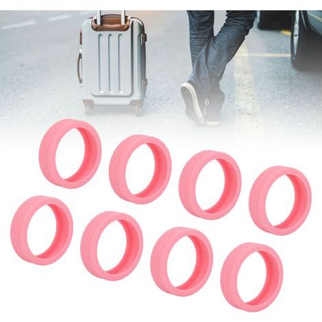 Set of 8 silicone protective covers for suitcases, effective noise protection, waterproof protection for suitcase wheels, pink.