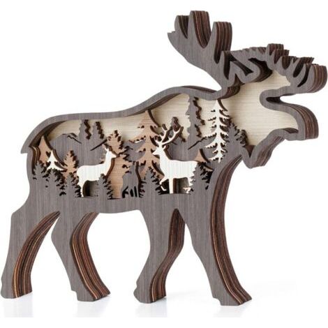 BUNTHAUS Décoration en bois sculpté en forme de cerf, figurine animale, sans éclairage (1/5)