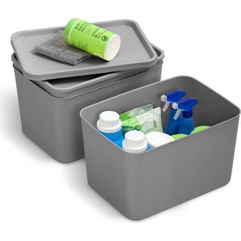 Iris Ohyama, Boites de Rangement dressing plastique, 22L, Lot de 3, Gris, SNL-MD