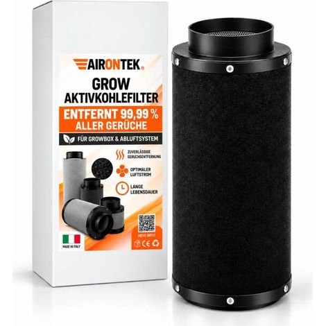 Airontek Aktivkohlefilter 150 m³/h 125 mm Flansch – 120 mm Geruchsfilter Growzelt (1/5)