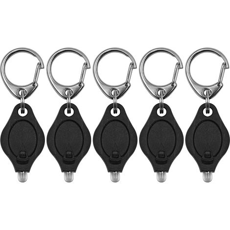 CCYKXA Set mit 5 Mini-LED-Taschenlampen-Schlüsselanhängern, ultrahell mit federbelastetem Karabiner (schwarz)