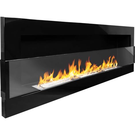 Bioethanol Wandkamin 120 × 40 cm mit Sicherheitsglas, 3 TÜV-Brenner, Schwarz Hochglanz (1/5)