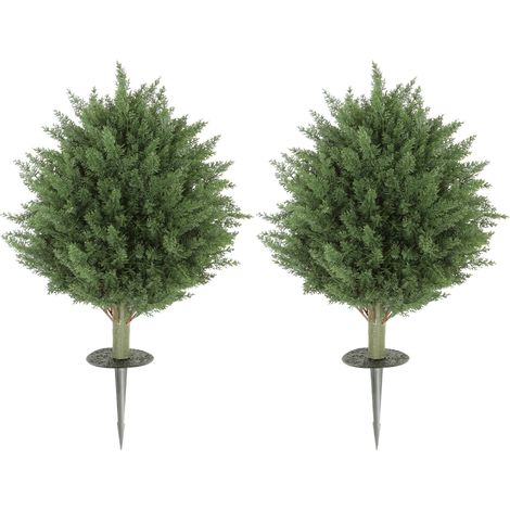 Cyprès artificiel UV Lot de 2 387 feuilles piquet Ø 40 x 60 cm vert