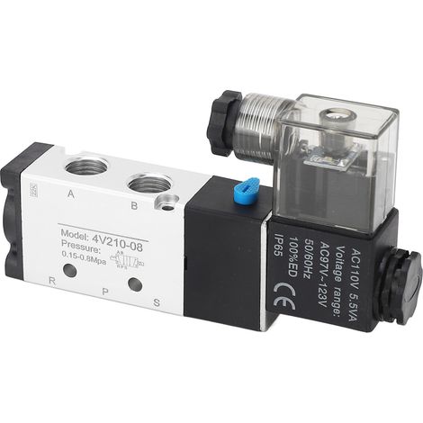 4V210‑08 Elektrisches Magnetventil, 2 Positionen, 5-Wege-Zylindersteuerung, Umkehrventil, pneumatisches Luftventil, AC110V (1/5)