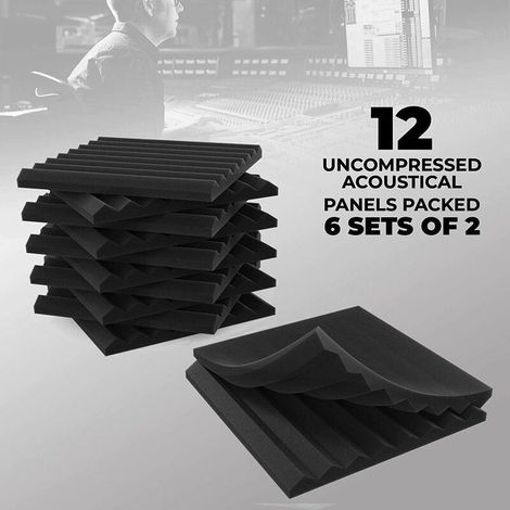 Lot De 12 Panneaux Acoustiques 8 Fentes 1 X 12 X 12 Pouces En Mousse Acoustique Cales D'Insonorisation De Studio Panneaux Haute Densite Resistants Au Feu (Noir) (1/5)
