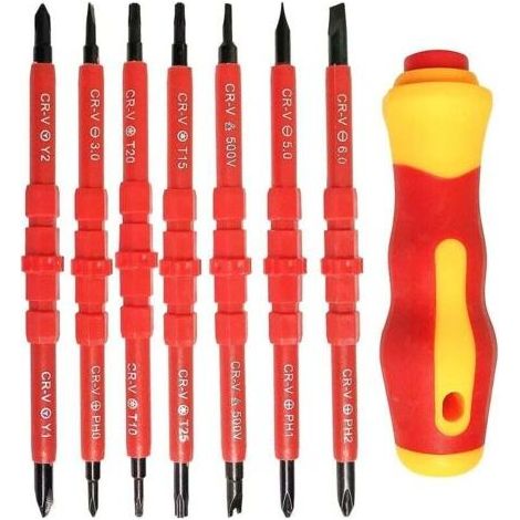 PA 7-teiliges isoliertes Elektroschrauber-Set, 14-in-1 multifunktional, austauschbare Bits aus einer Legierung für Elektrikerreparaturen (1/4)