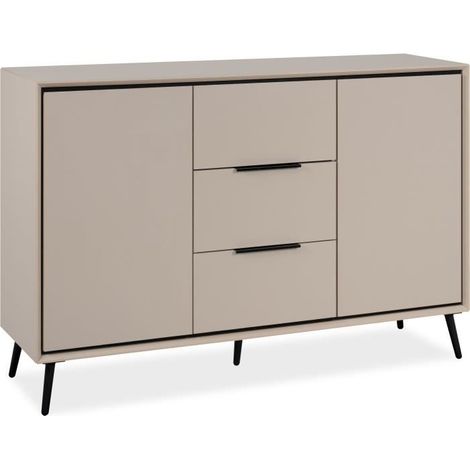 Buffet - ARONA 01B - Beige / Noir - 2 portes, 3 tiroirs - 135 x 90 x 38 cm