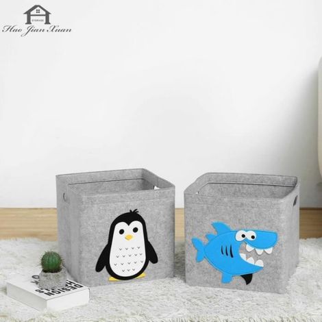Boîte de rangement - singe - 30x30x30cm - Tissu feutré - Pour jouets d'enfants - Gris (1/4)