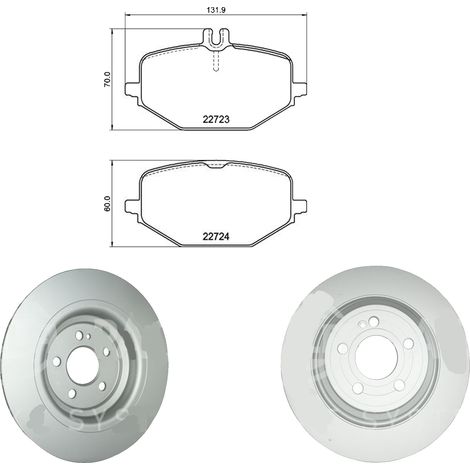 KIT FRENI POSTERIORI compatibile con MERCEDES-BENZ GLE (V167) - DISCHI + PASTIGLIE OEM: P 50 168 , P 50 162 / 20227 V , 10081 V /SOSTITUZIONE DIRETTA/BASSA POLVERE/SILENZIOSO