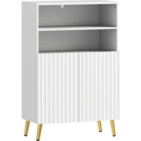 Mueble de baño blanco de MDF HOMVRA con 2 estantes abiertos y puertas de cierre suave (1/3)