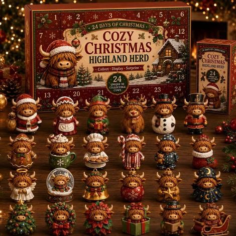 Highland Cow Advent Calendar - Countryside Christmas Harvest Theme Highland Cow Blind Box Calendar - Type D - 3D
