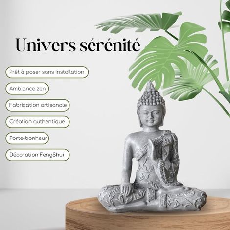 Statue Bouddha Méditation 1 - Statuette Décoration Zen et Feng Shui - Apporte Une Ambiance Apaisée et Relaxante à Votre Intérieur - Statue Porte-Bonheur Couleur Grise - Hauteur: 12cm (1/4)