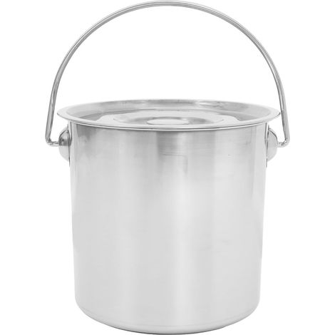 Seau en Acier Inoxydable Argenté avec Couvercle et Poignée, Grosse Capacité pour Déchets Alimentaires et Riz, Cuisine et Extérieur (1/5)