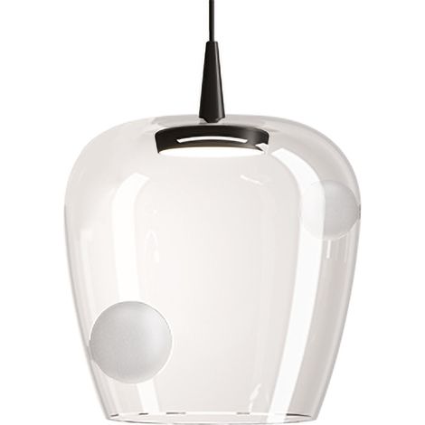 Zafferano Lampada a sospensione Bilia 27cm LED TRIAC 8W 2700K Vetro borosilicato soffiato a bocca Nero Sabbiato finitura di alta qualità design