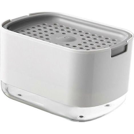 Distributeur de savon et porte-éponge premium 2 en 1 blanc, distributeur de savon pour lave-vaisselle à pompe pour plan de travail de cuisine (1/5)