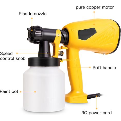 Pistolet à peinture électrique portatif haute puissance pour la peinture de voitures, meubles en bois et murs. Aérographe électrique domestique pour le travail du bois. (1/5)