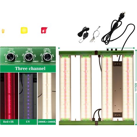 Lámpara LED de cultivo, espectro completo, PPFD de alto rendimiento, 400 W, tres canales (1/2)