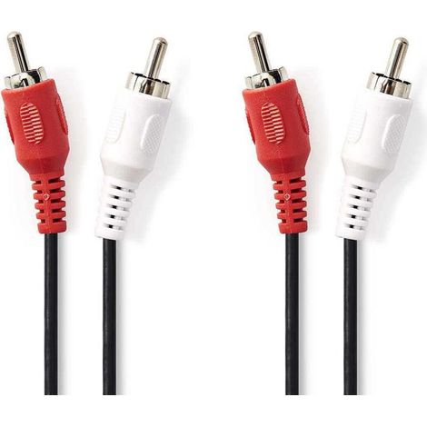 Cable de audio estereo 2x rca hane 2x rca hane niquel plateado 100m redondo negro lada