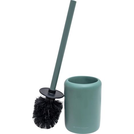 Brosse nettoyante pour les WC TOM TAILOR x WENKO,  Brosse pour le nettoyage WC, Entretien WC, Brosse WC avec porte-brosse, Accessoire salle de bain, En Poly résine,  Coloris Vert, DIM 10,5x36x10,5CM (1/3)