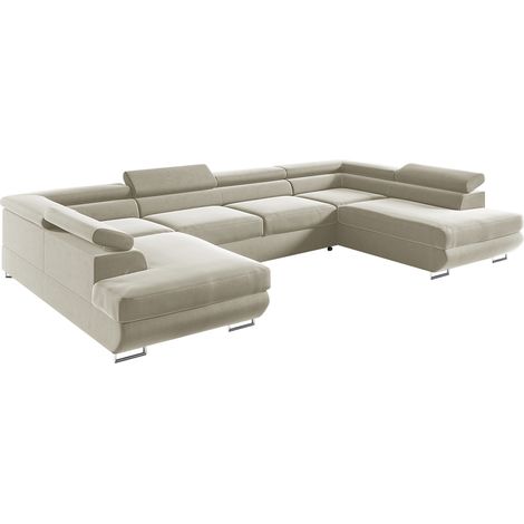 U-förmiges 5-Sitzer-Sofa, umwandelbar mit Bettkasten Lyam Beige