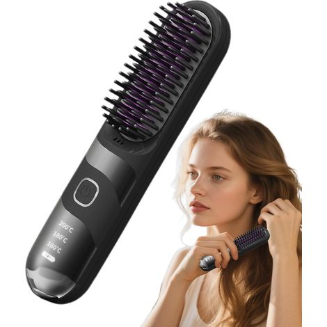 Petit styler capillaire - Brosse à boucler multifonctionnelle - Brosse lissante ionique sans fil 2 en 1 ignifugée pour tous types de cheveux (1/5)