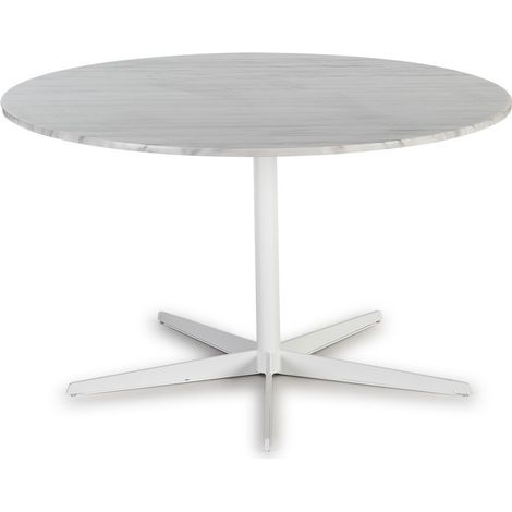 Table design ronde marbre et pied métal blanc D 125cm (1/5)