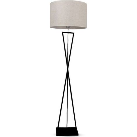 LAMPADA DA TERRA DI DESIGN E27 INTERRUTTORE IN METALLO NERO CON PARALUME IN AVORIO