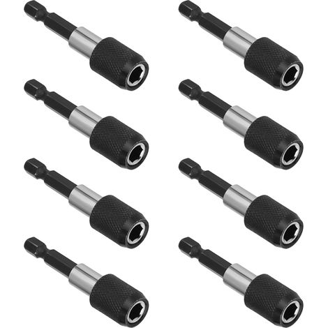 Lot de 8 porte-embouts magnétiques 6,35 mm (1/4") - Système de changement rapide avec autoverrouillage - Lot de 8 supports d'embouts en acier carbone de 60 mm pour visseuse sans fil (1/5)