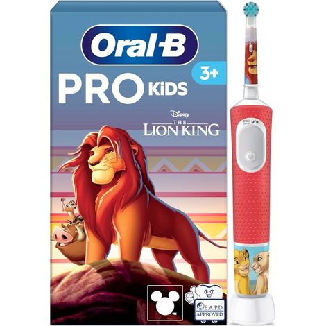 Oral-B Pro Kids König der Löwen Elektrische Zahnbürste/Electric Toothbrush für Kinder ab 3 Jahren, inklusive Sensitiv+ Modus für Zahnpflege, extra weiche Borsten, 1 Aufsteckbürste, 4 Sticker