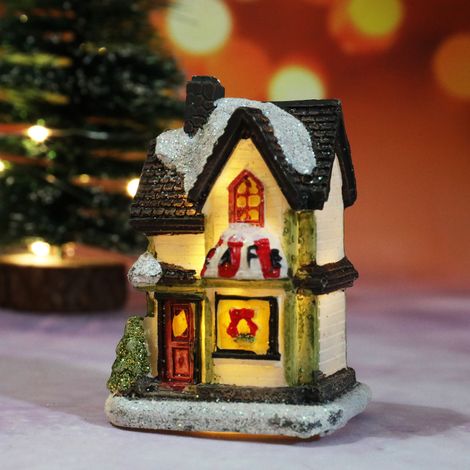 Maison de Noël à piles, décorations de village de Noël électriques, bâtiment illuminé, décorations de Noël LED, accumulation de neige E