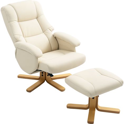 Fauteuil relax avec repose-pied fauteuil de relaxation pivotant 360° dossier inclinable charge 120 Kg crème (1/5)