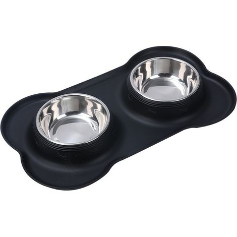 Set de Gamelle Chien 3 en 1, Gamelle Anti Glouton et Eau en Acier Inoxydable avec Tapis Anti-Dérapant en Silicone, Bols pour Chats et Chiots pour Races Petites, Moyennes et Grandes