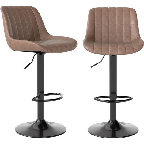 Barhocker 2er Set drehbar & höhenverstellbar mit Lehne, PU-Leder Braun (1/5)