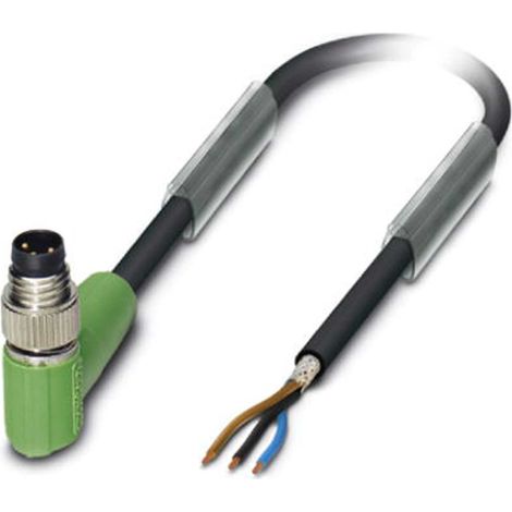 M8 Sensorleitung PUR 3-polig Stift gewinkelt geschirmt/schlepp. A-Kodierung, Länge 4,0 Meter schwarzgrau RAL 7021, Kabel Außendurchmesser 4,4mm - 1 Stück