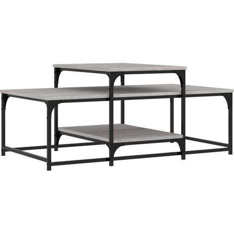 Mesa de centro de diseño industrial con estantes 102 x 60 x 45 cm madera de ingeniería gris y metal DEC040000
