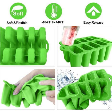 Moule Glace 10 Cavités,Avec 100 Batonnet Glace,Un Couvercle Brosses Et Entonnoirs Pliants,Sans Bpa Silicone Moule À Glace Pour Gla (1/5)
