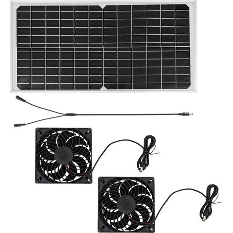 Kit ventilateur extraction solaire avec panneau 16W, 2 évents sans balais DC pour serre et poulailler (1/5)